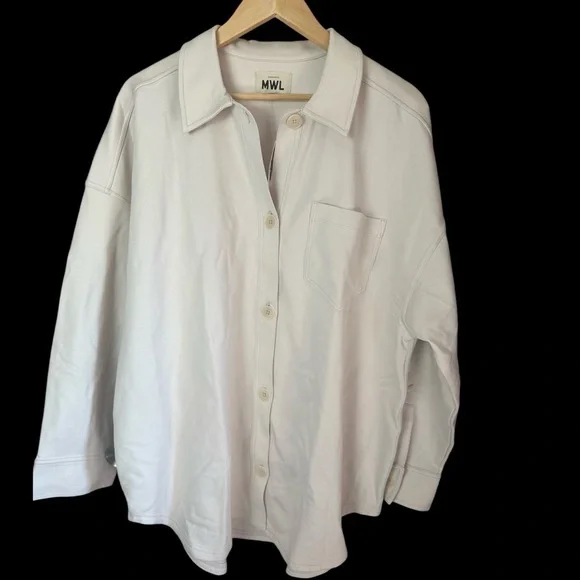 Madewell Ponte Oversized Shirt Jacket Linen Ivory Large NWT - Picture 4 of 10